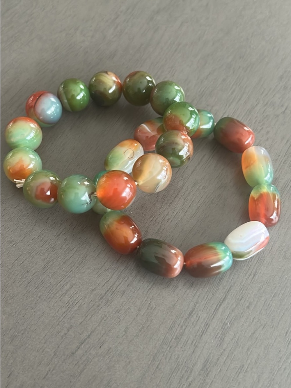 Multicolor Agate Bead Stretch Bracelet - Green & Orange